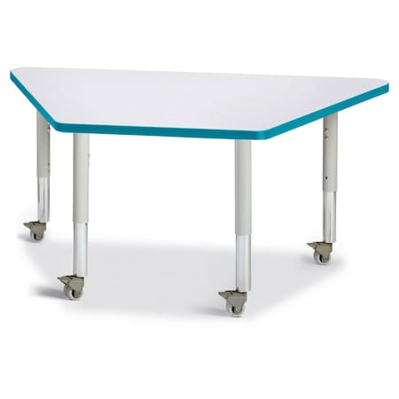 Jonti-Craft Berries Trapezoid Activity Tables, 24 in. x 48 in., Mobile, Freckled Gray/Teal/Gray 6438JCM005